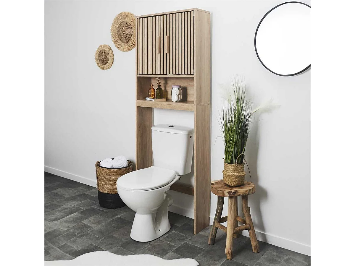 Meuble pour Toilettes 2 Portes Effet Bois avec Tasseaux - PAJAN