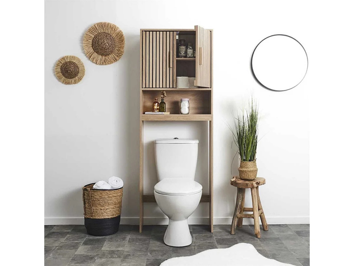 Meuble pour Toilettes 2 Portes Effet Bois avec Tasseaux - PAJAN