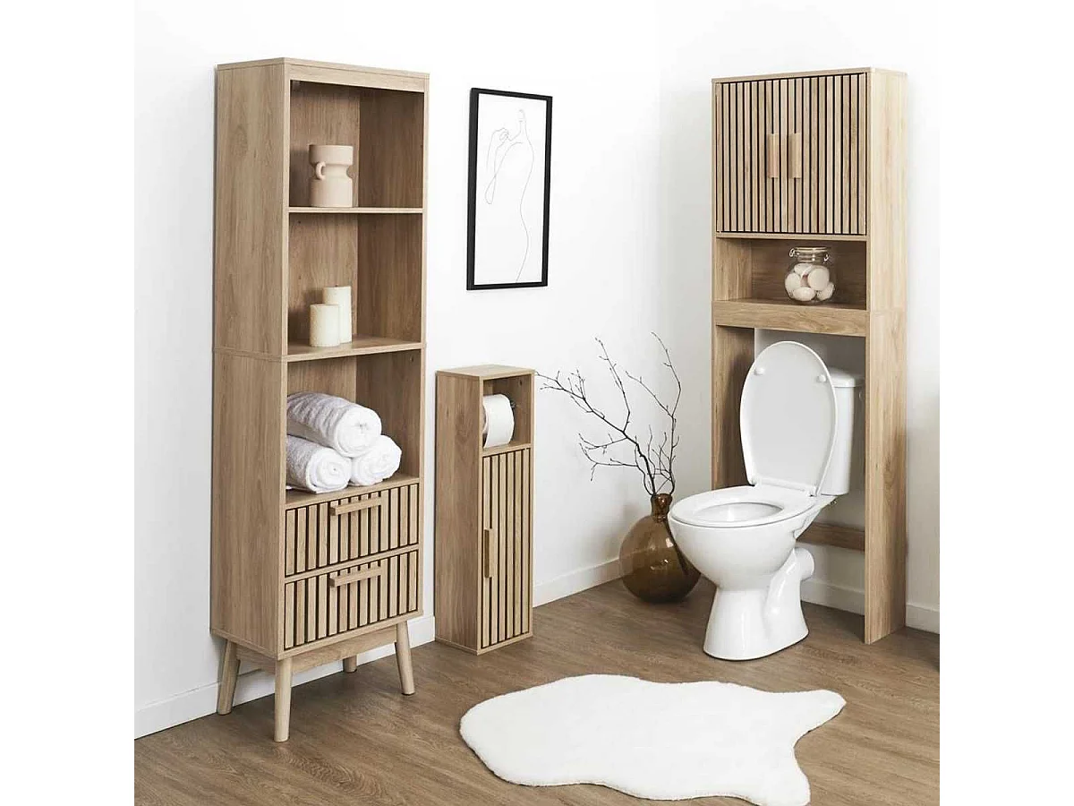 Meuble pour Toilettes 2 Portes Effet Bois avec Tasseaux - PAJAN