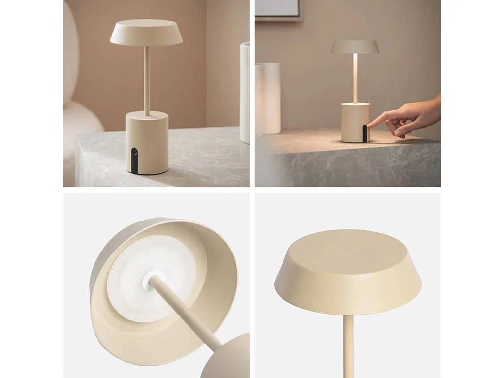 Lámpara de mesa interior/exterior led metal, ø10,8cm beige