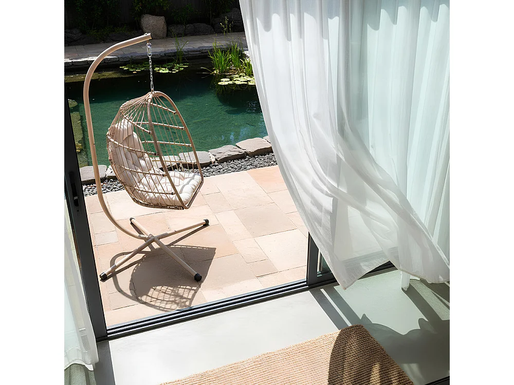 Sully - Fauteuil œuf suspendu de jardin en corde et métal - Beige