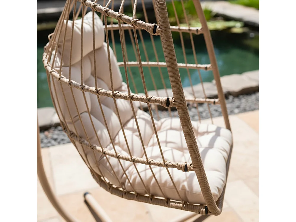 Sully - Fauteuil œuf suspendu de jardin en corde et métal - Beige