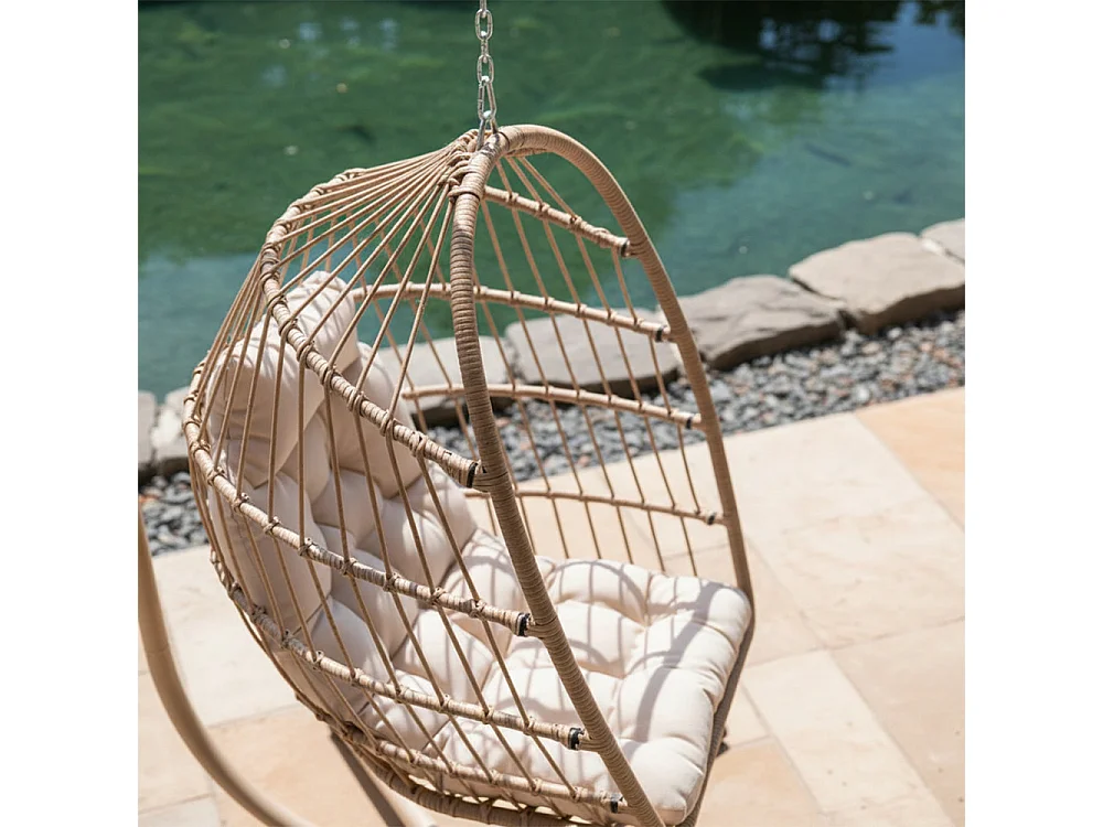 Sully - Fauteuil œuf suspendu de jardin en corde et métal - Beige