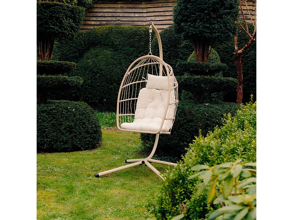 Sully - Fauteuil œuf suspendu de jardin en corde et métal - Beige