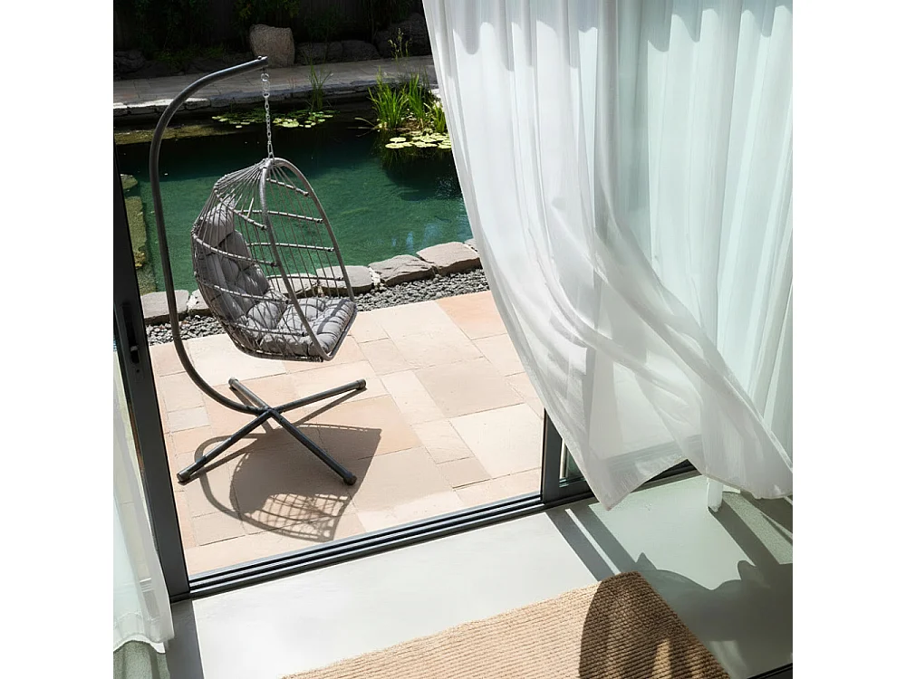Sully - Fauteuil œuf suspendu de jardin en corde et métal - Gris anthracite