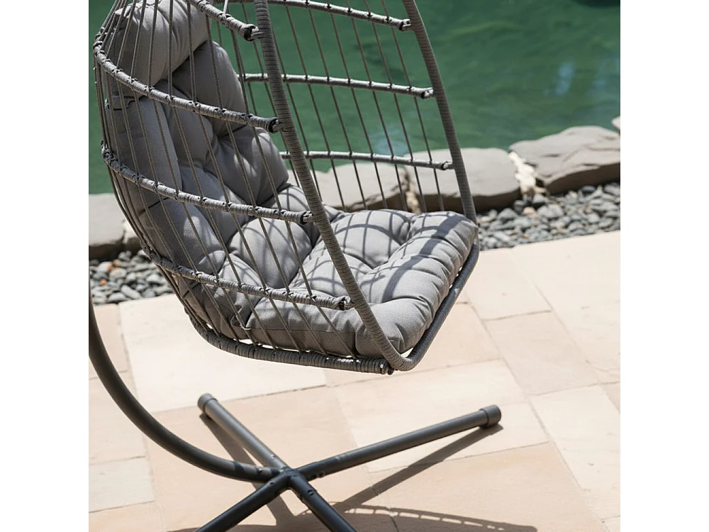 Sully - Fauteuil œuf suspendu de jardin en corde et métal - Gris anthracite