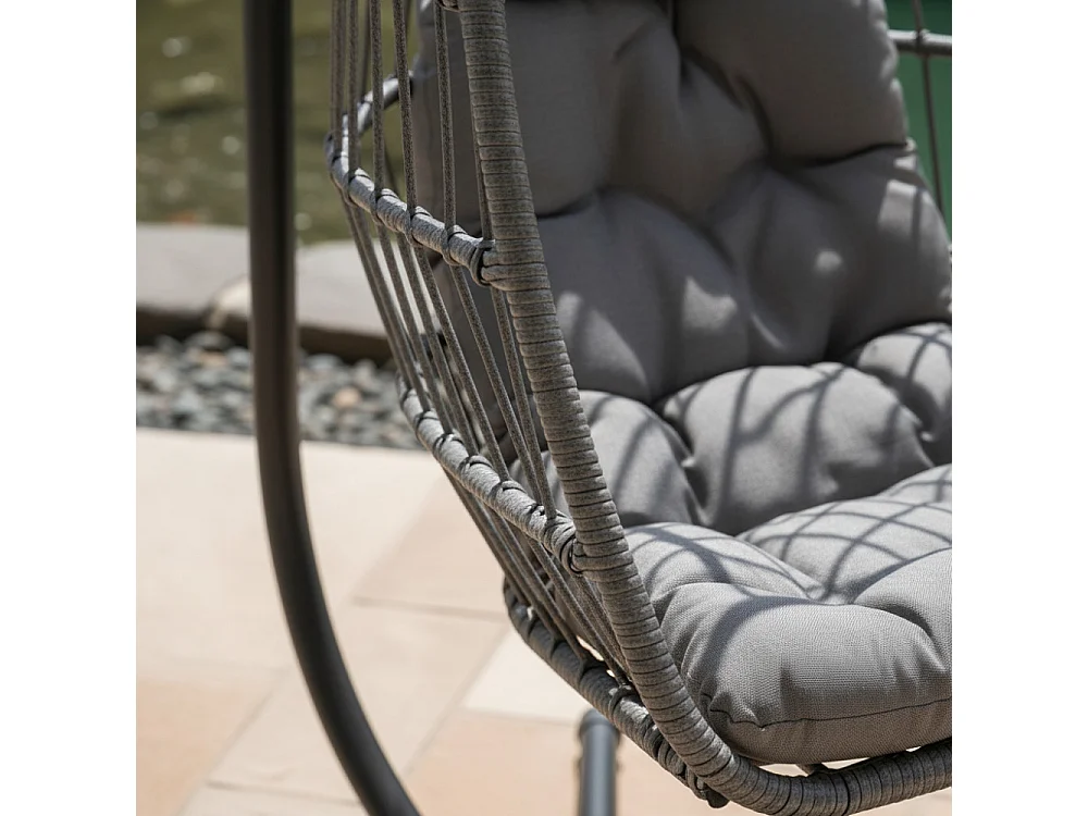Sully - Fauteuil œuf suspendu de jardin en corde et métal - Gris anthracite