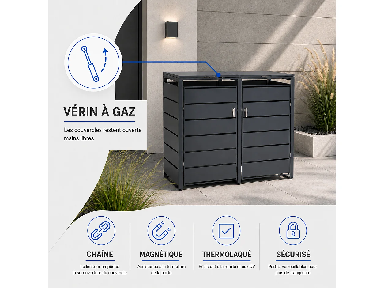 Cache-Poubelles, Abri Poubelle Extérieur 3x240L - M802-3K