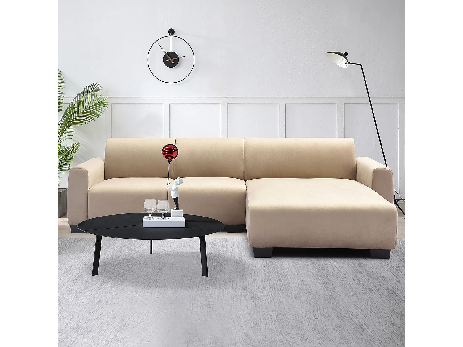 Canapé d'angle moderne 287cm Wallis Velours Taupe