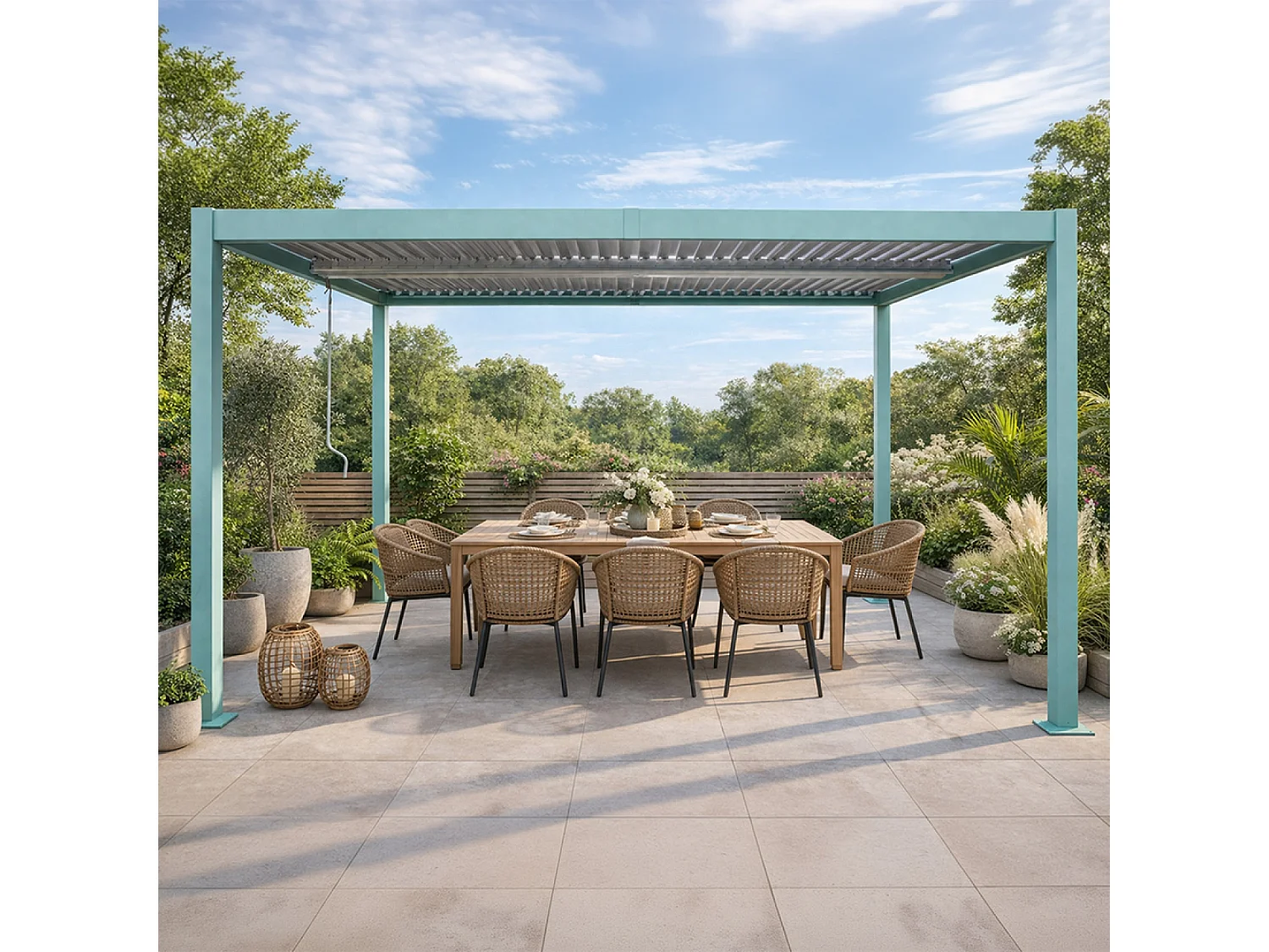 Pergola bioclimatique 4x3m structure aluminium lames orientables verte CORFU