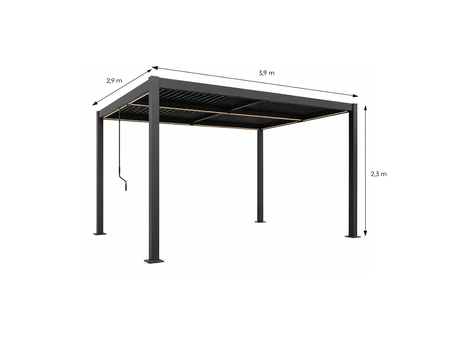Pergola bioclimatique à LED 4x3m structure aluminium lames orientables CORFU