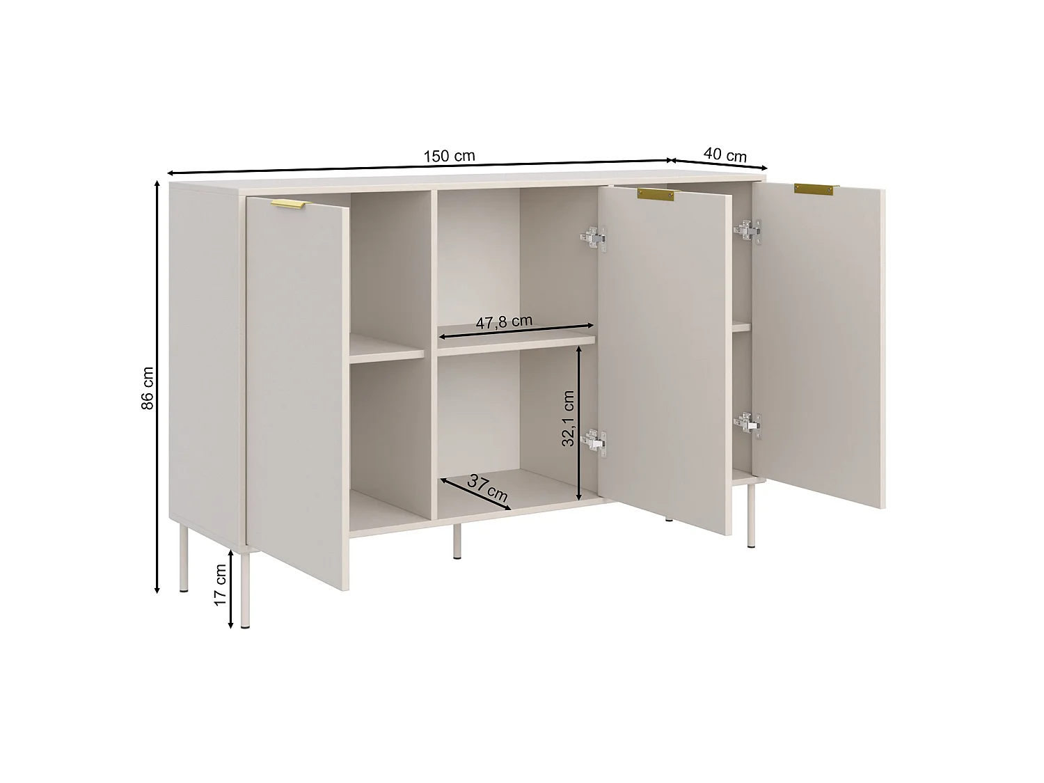 Buffet 3 portes – VENA – 150 cm – Blanc