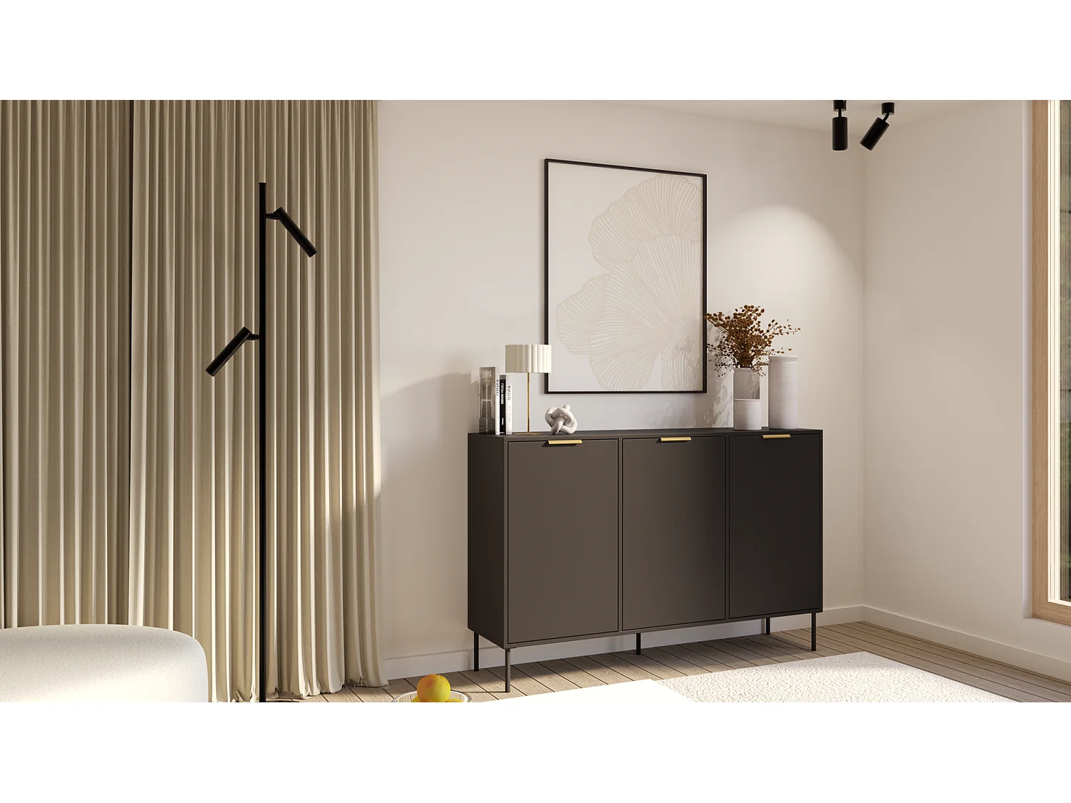 Buffet 3 portes – VENA – 150 cm – Noir