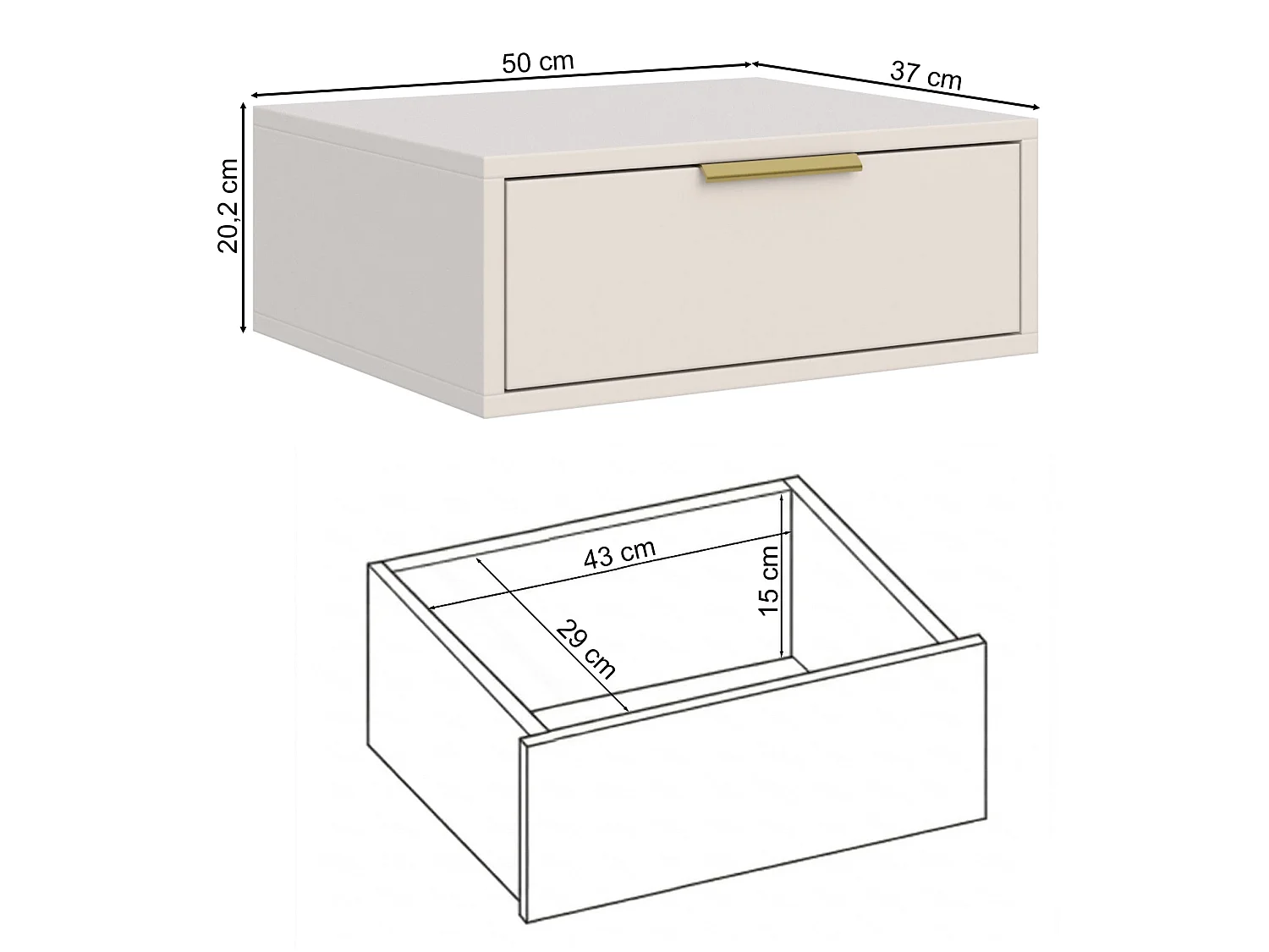 Hängender Nachttisch mit Schublade - 50 cm - Schwarz - VENA