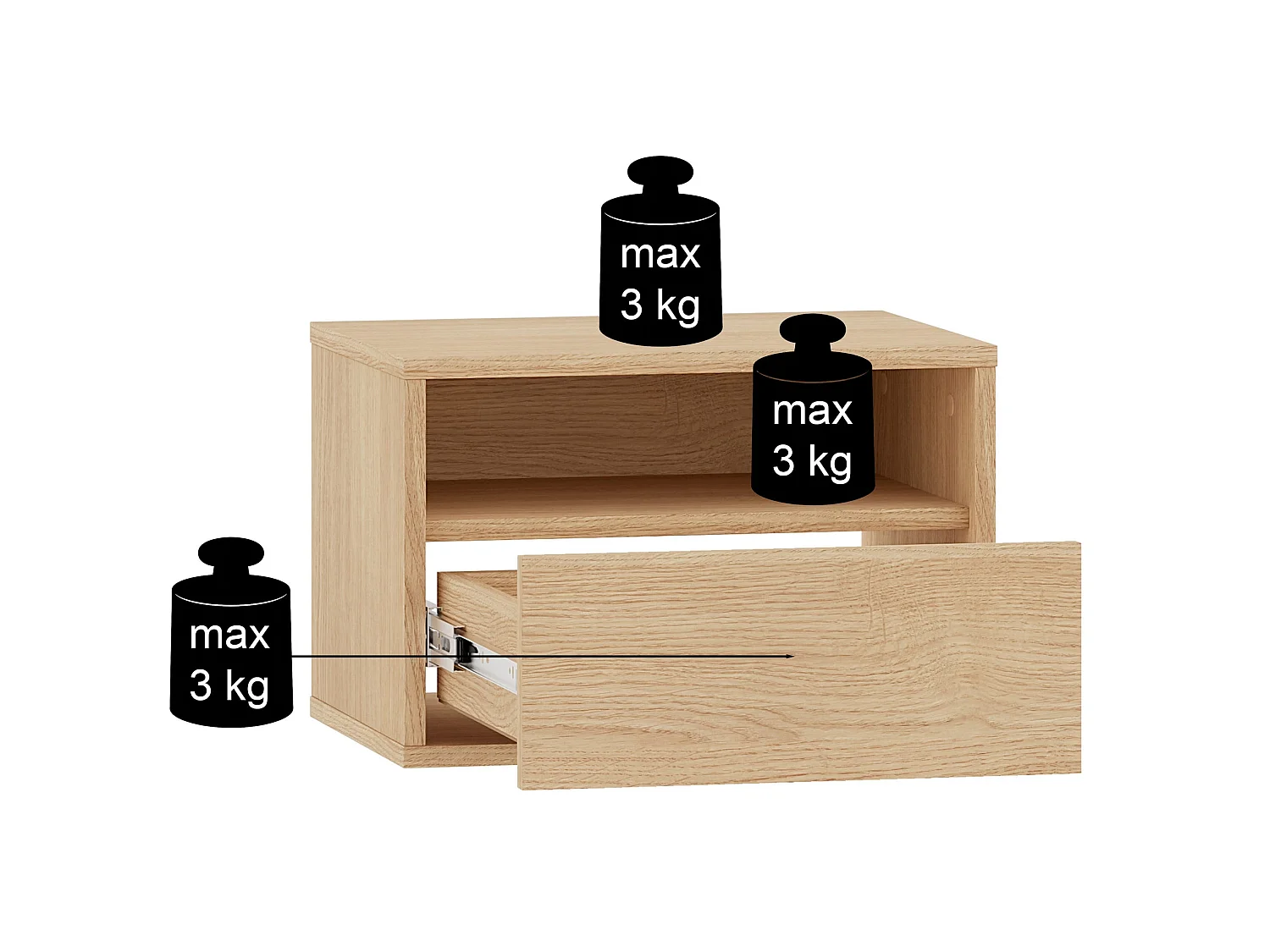 Nachttisch mit Schublade und Nische - 45 cm - Eiche Dunin - HEGGERS