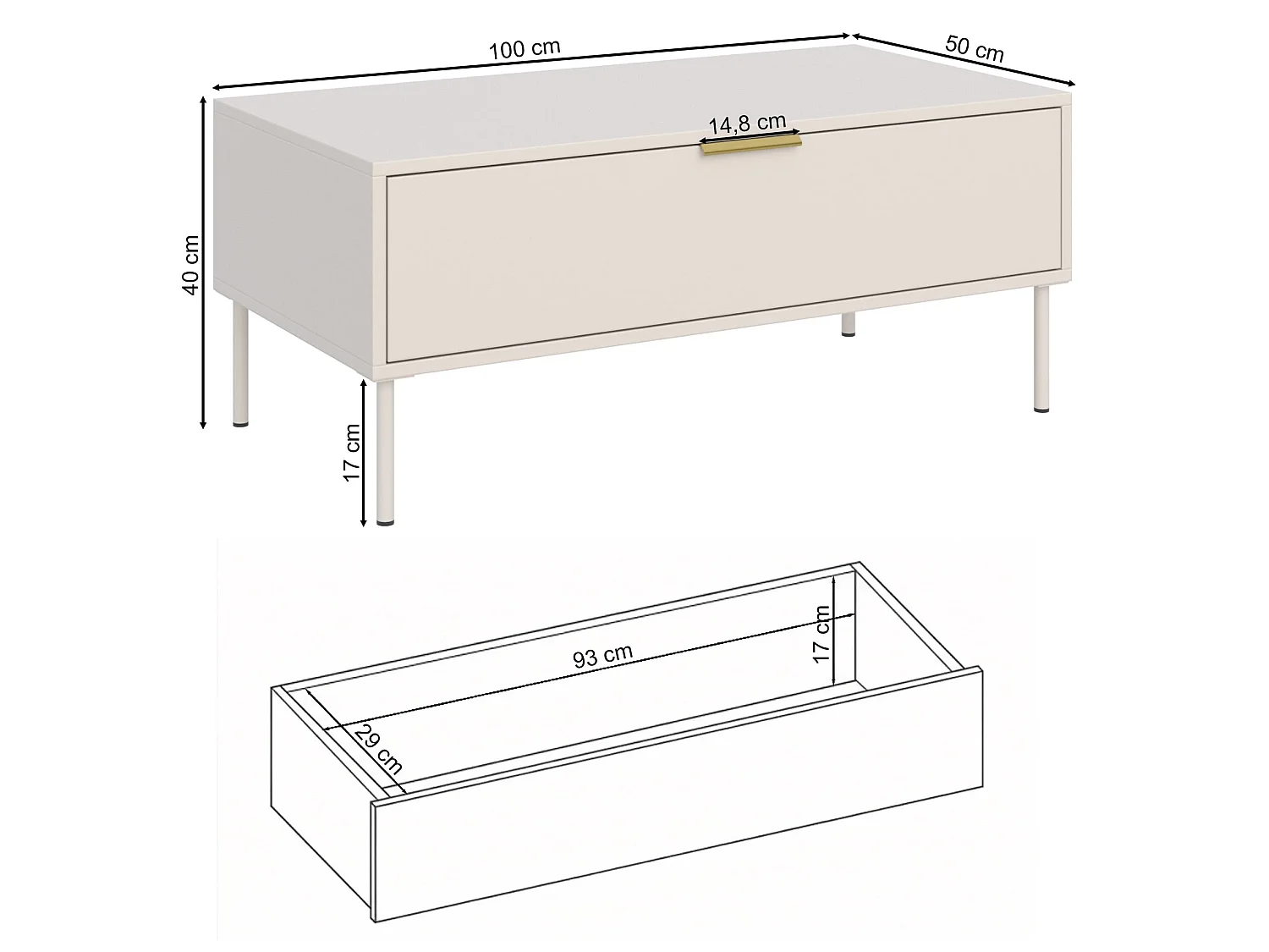 Table basse avec tiroir – cachemire – 100x50 cm – VENA