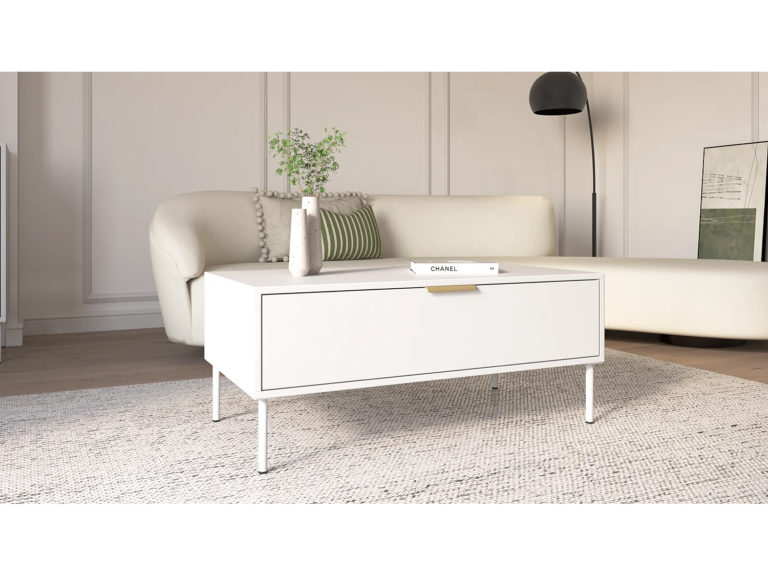 Table basse avec tiroir – blanc – 100x50 cm – VENA