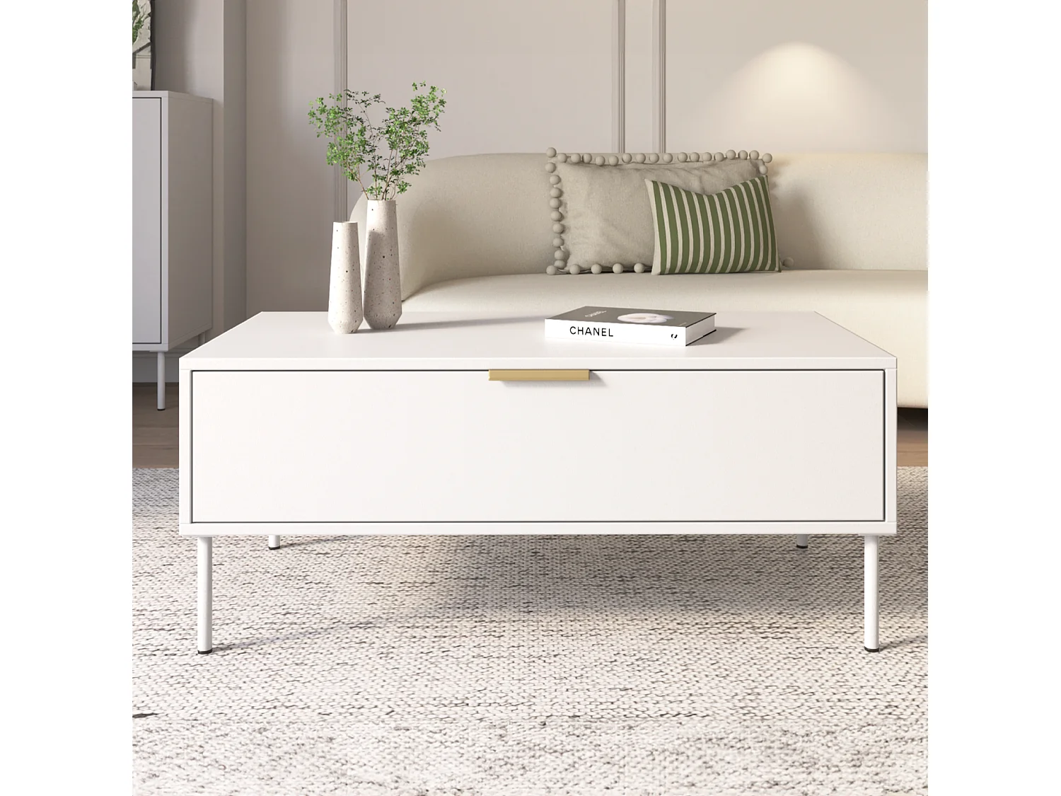 Couchtisch mit Schublade – weiß – 100x50 cm – VENA