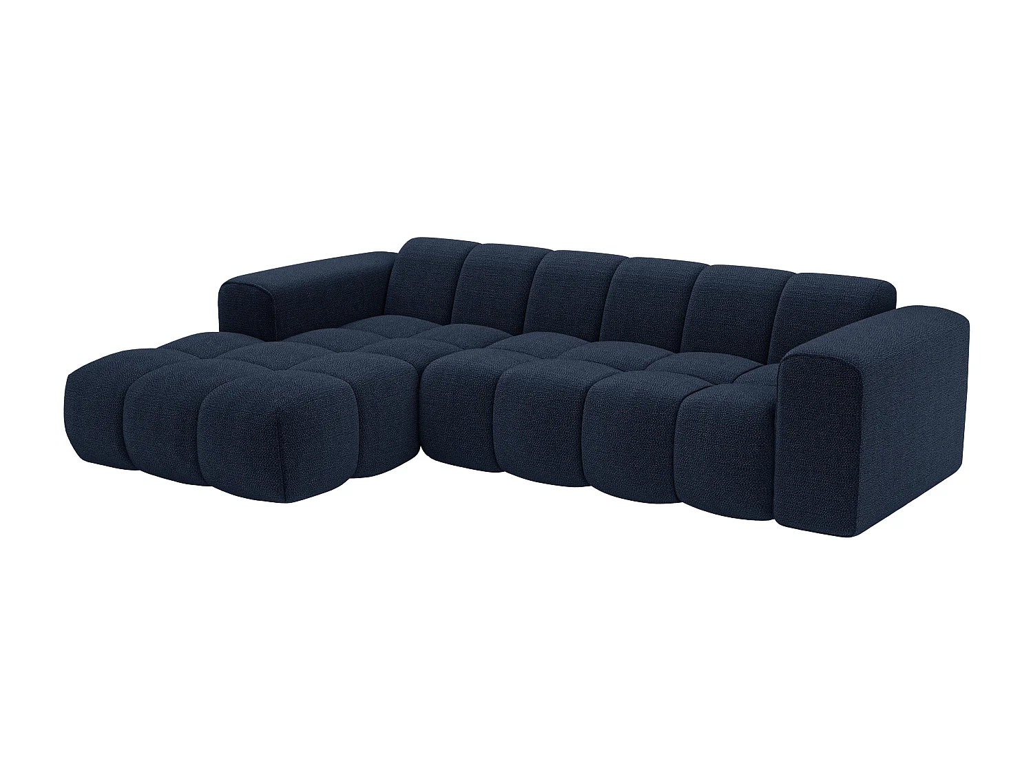 Canapé d'angle gauche en tissu chenille bleu nuit CALESO de Maison Céphy