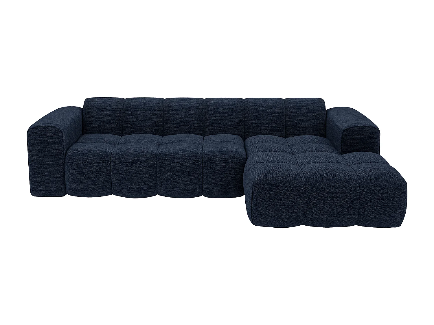 Canapé d'angle droit en tissu chenille bleu nuit CALESO de Maison Céphy