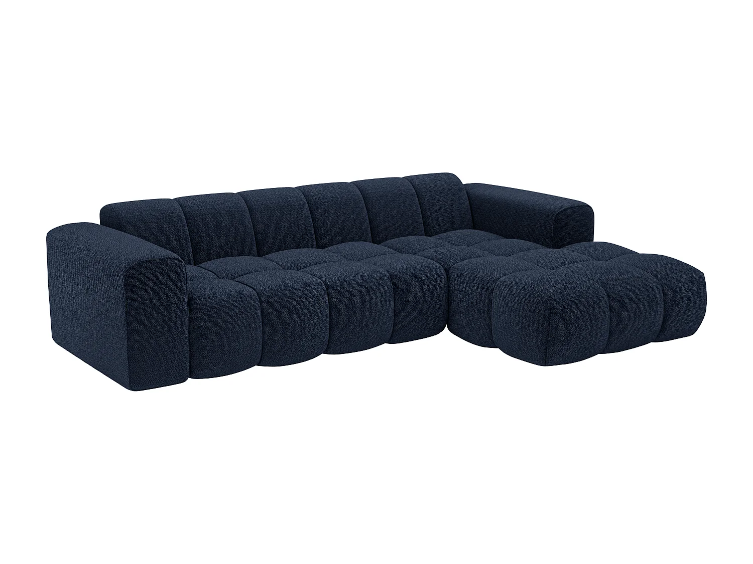 Canapé d'angle droit en tissu chenille bleu nuit CALESO de Maison Céphy