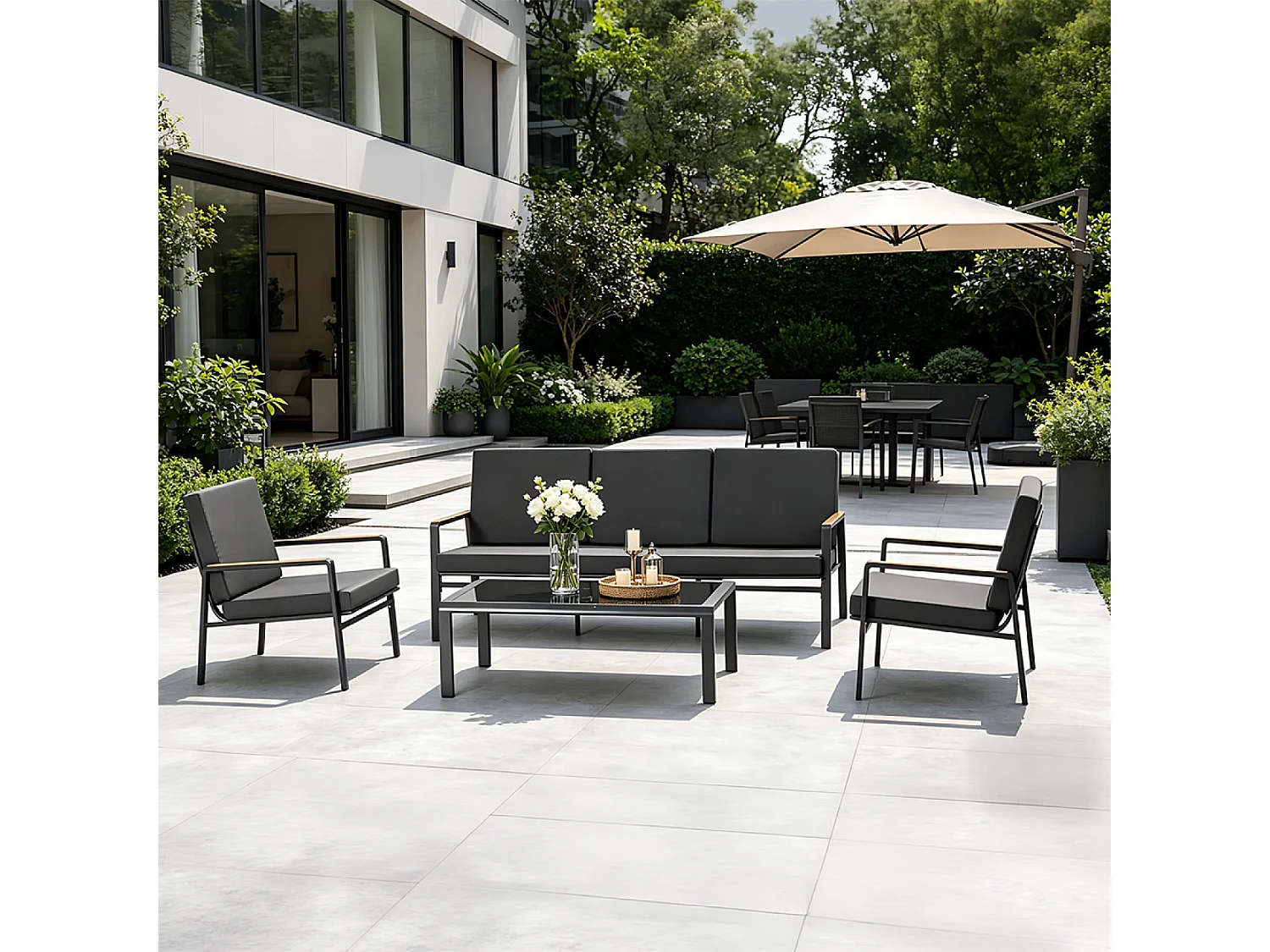 Salon de jardin 5 places en aluminium gris foncé HOBART