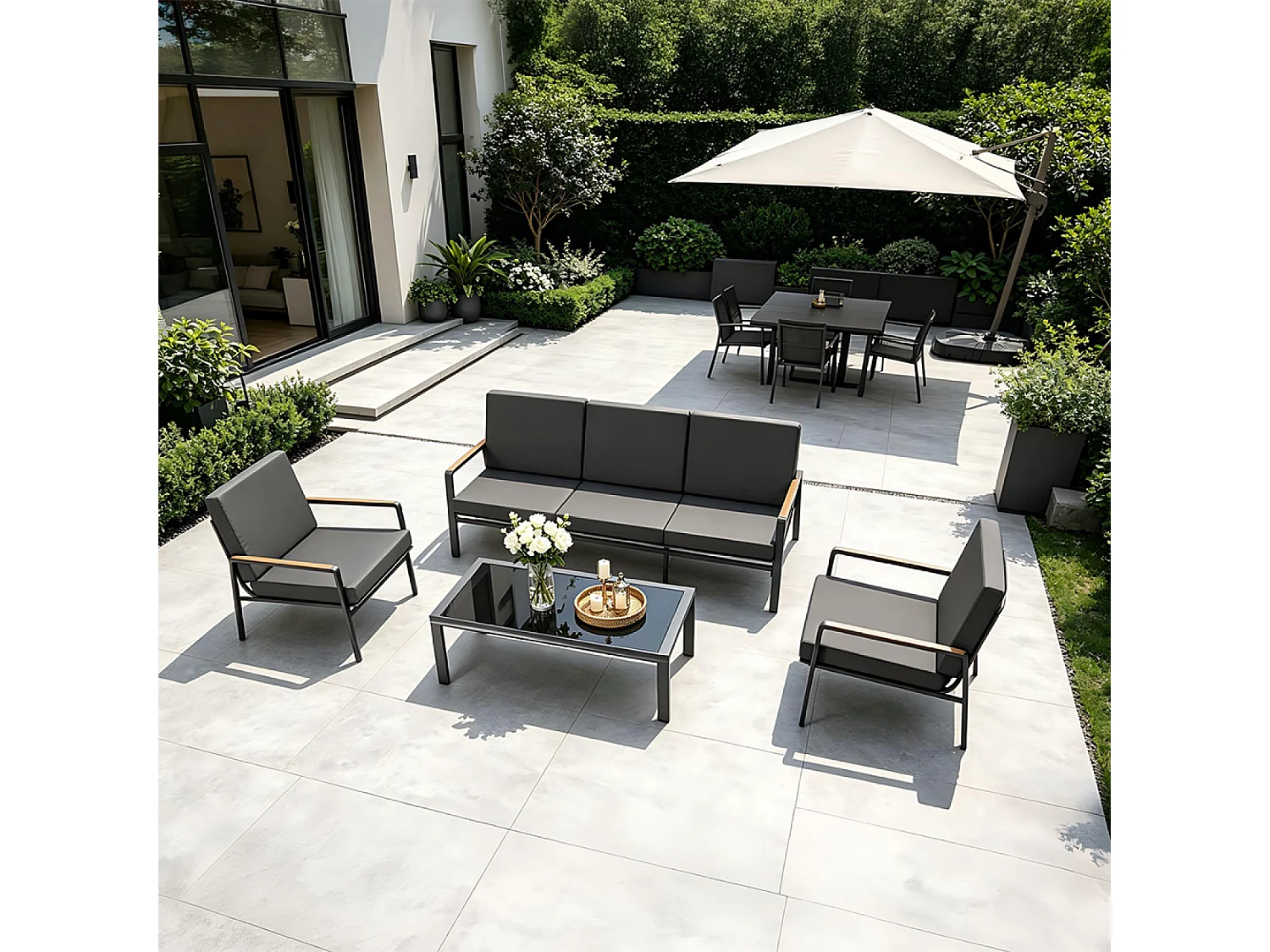 Salon de jardin 5 places en aluminium gris foncé HOBART