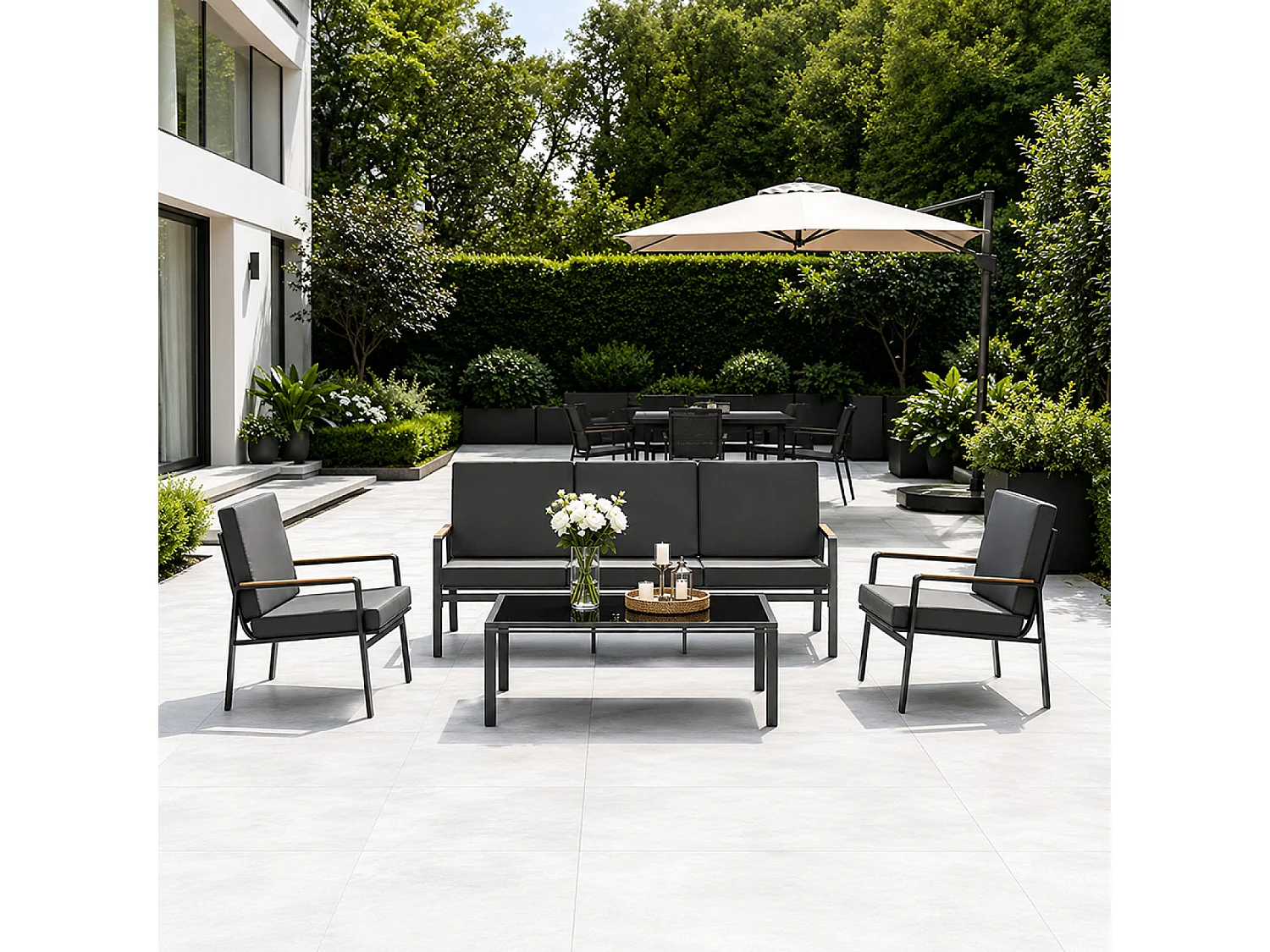 Salon de jardin 5 places en aluminium gris foncé HOBART