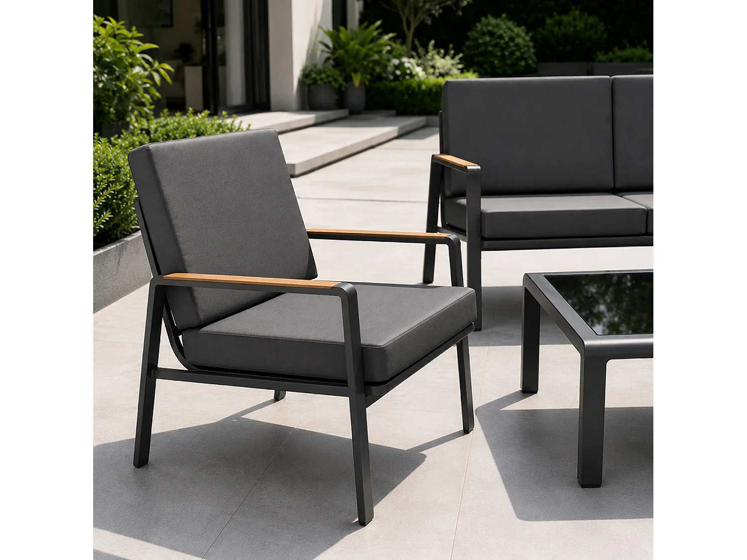 Salon de jardin 5 places en aluminium gris foncé HOBART