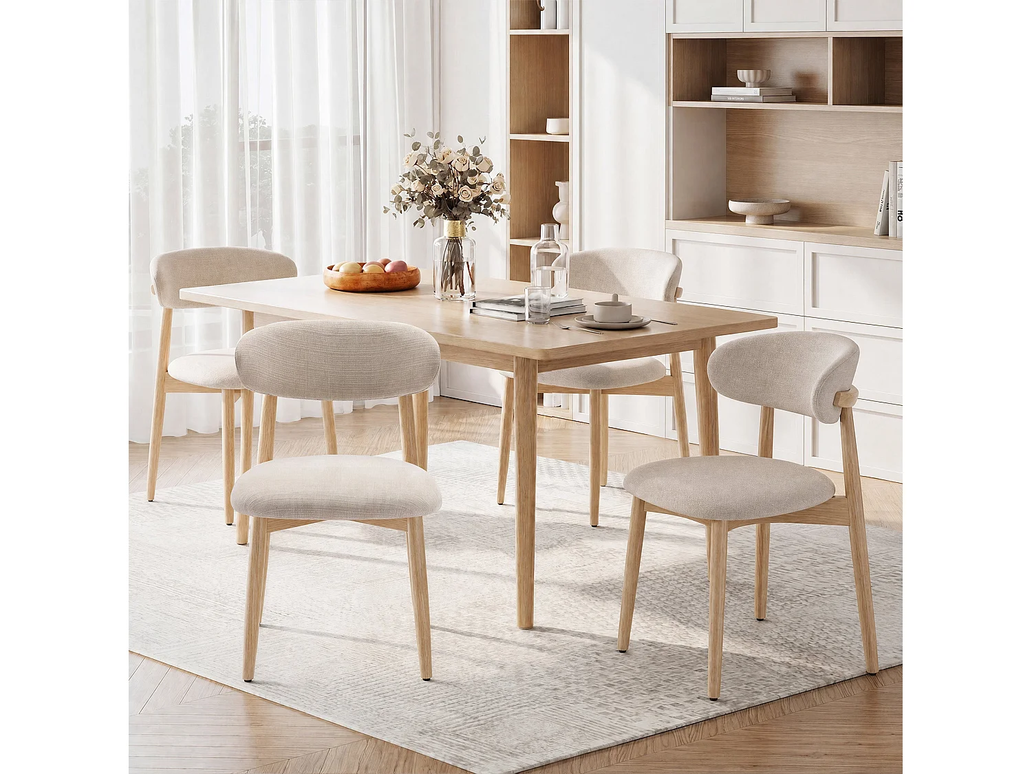Lot de 6 chaises de salle à manger en bois massif, robustes et élégantes, pieds en bois naturel, beige