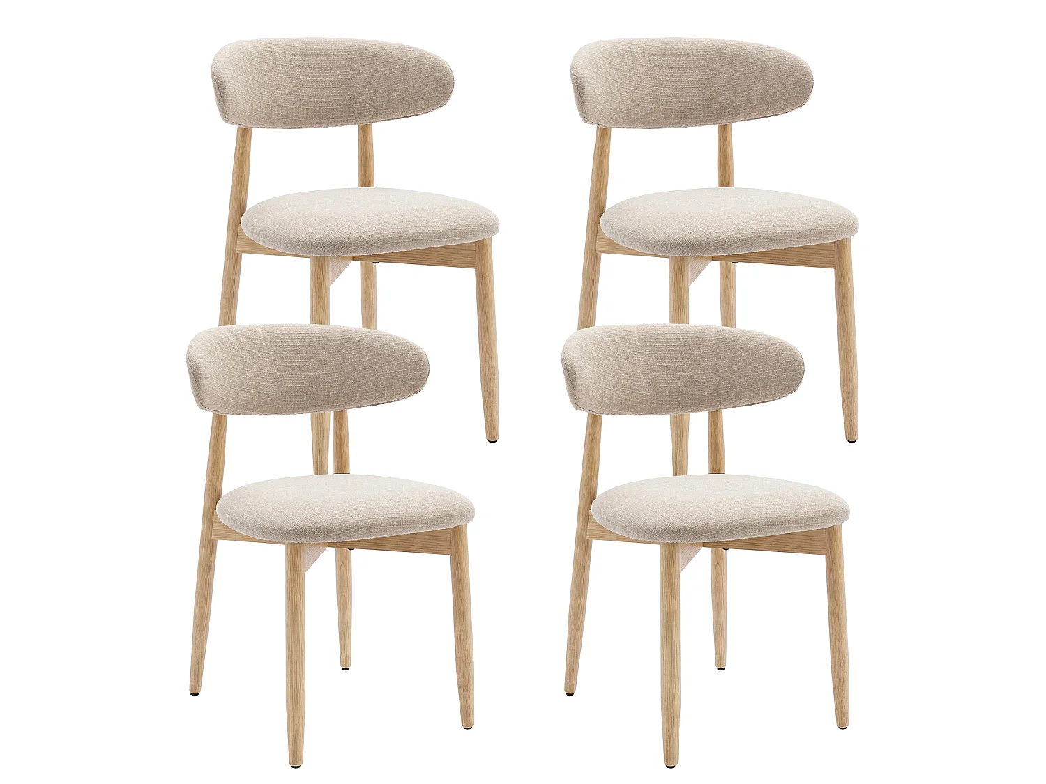 Lot de 4 chaises de salle à manger en bois massif, robustes et élégantes, pieds en bois naturel, beige