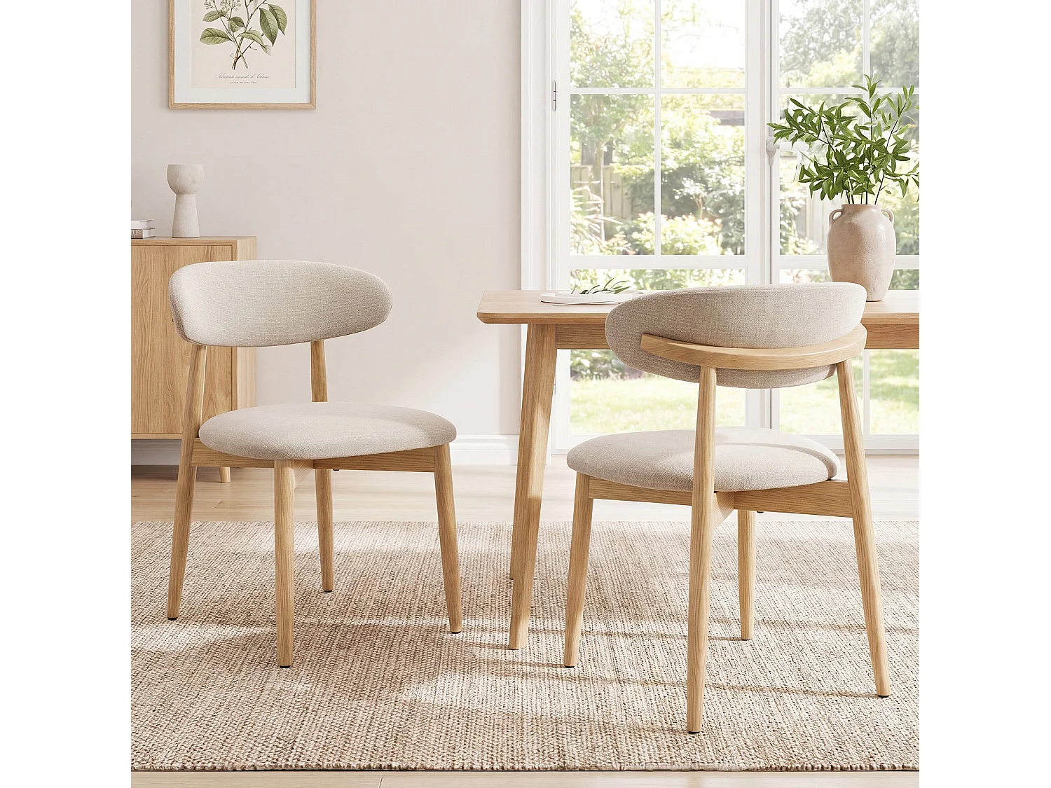 Lot de 4 chaises de salle à manger en bois massif, robustes et élégantes, pieds en bois naturel, beige