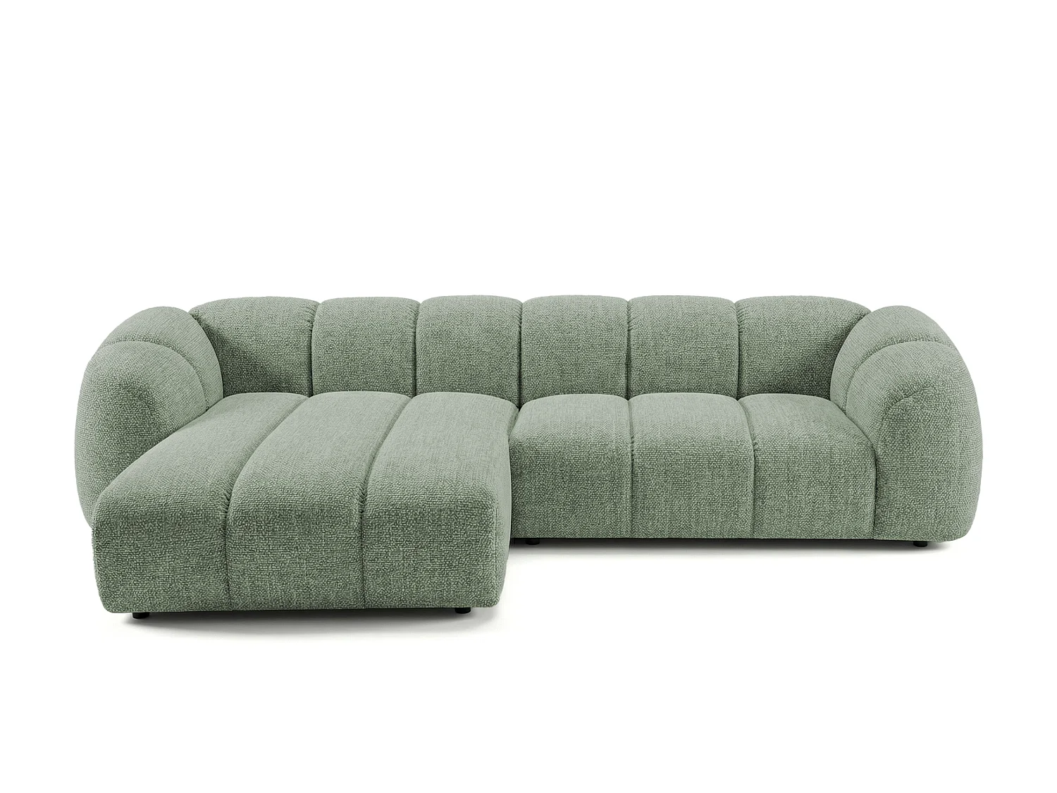 Canapé d'angle gauche tissu bouclé vert amande 280 cm - Mali Design