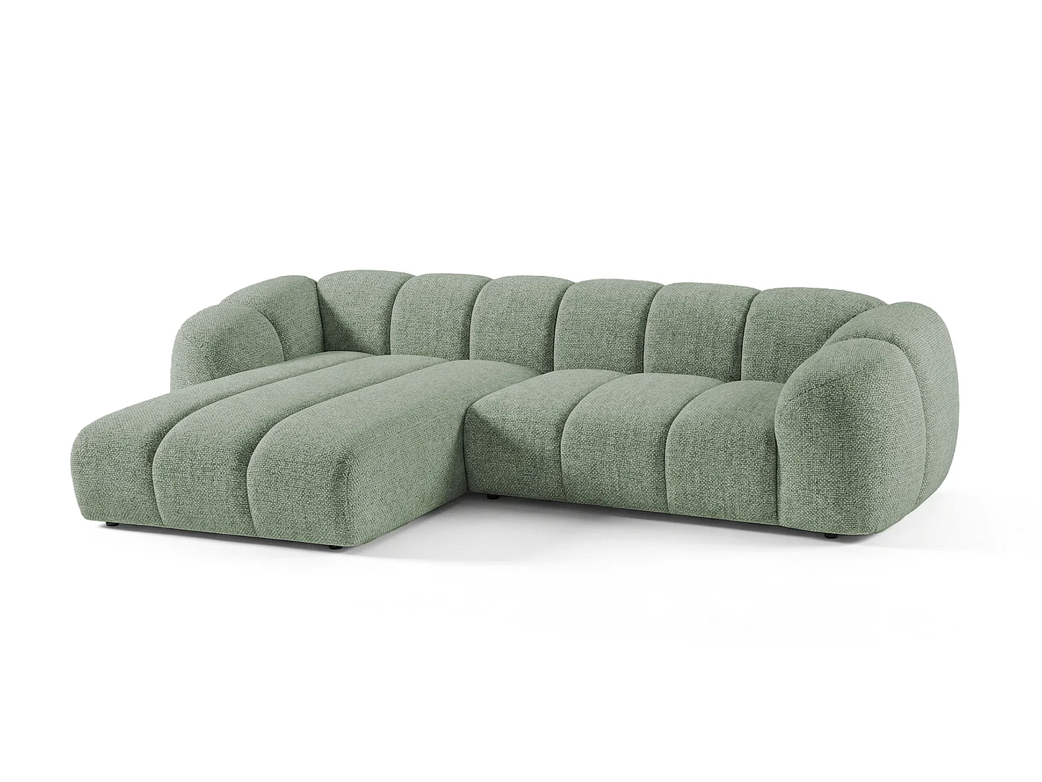 Canapé d'angle gauche tissu bouclé vert amande 280 cm - Mali Design