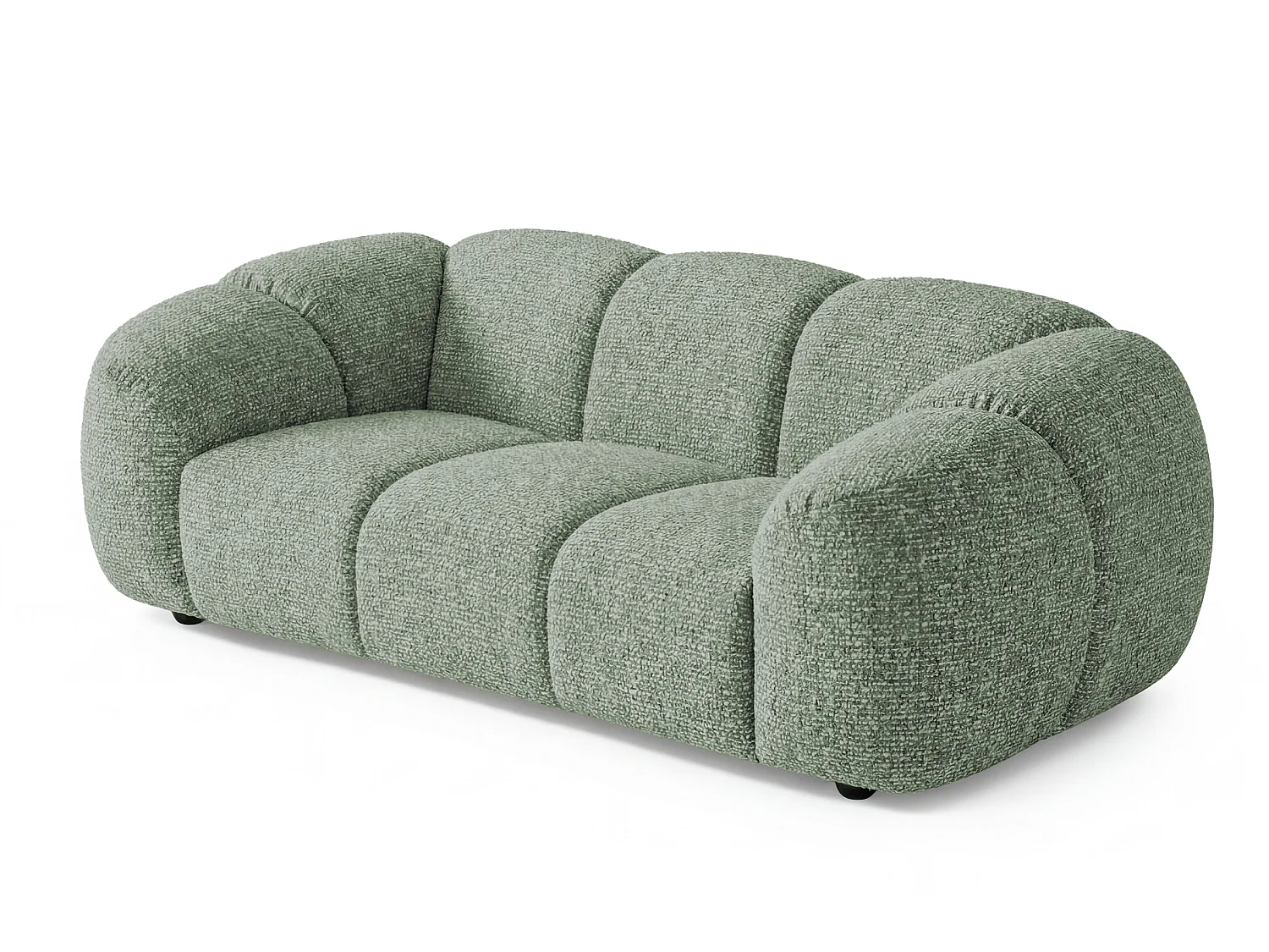Canapé 2 places capitonné en tissu bouclé vert amande 200 cm - MALI 2S