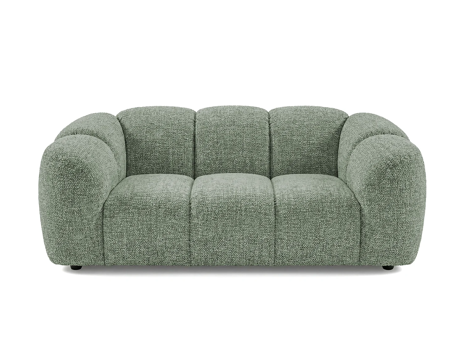 Canapé 2 places capitonné en tissu bouclé vert amande 200 cm - MALI 2S