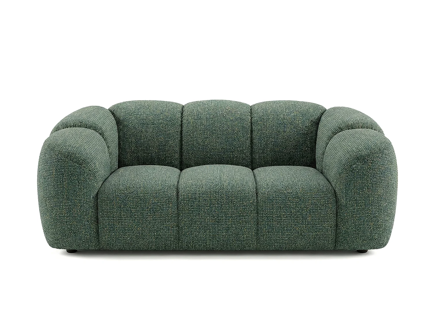 Canapé 2 places capitonné en tissu bouclé vert 200 cm - MALI 2S
