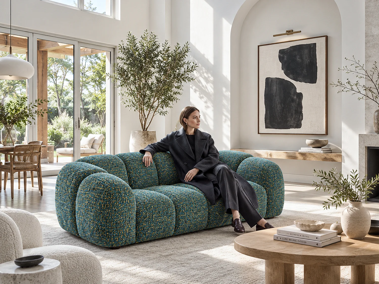 Sofa dwuosobowa MALI z tkaniny w kolorze zielonym 200 cm - Design chmura - Luksusowe tapicerowanie wysokiej odporności