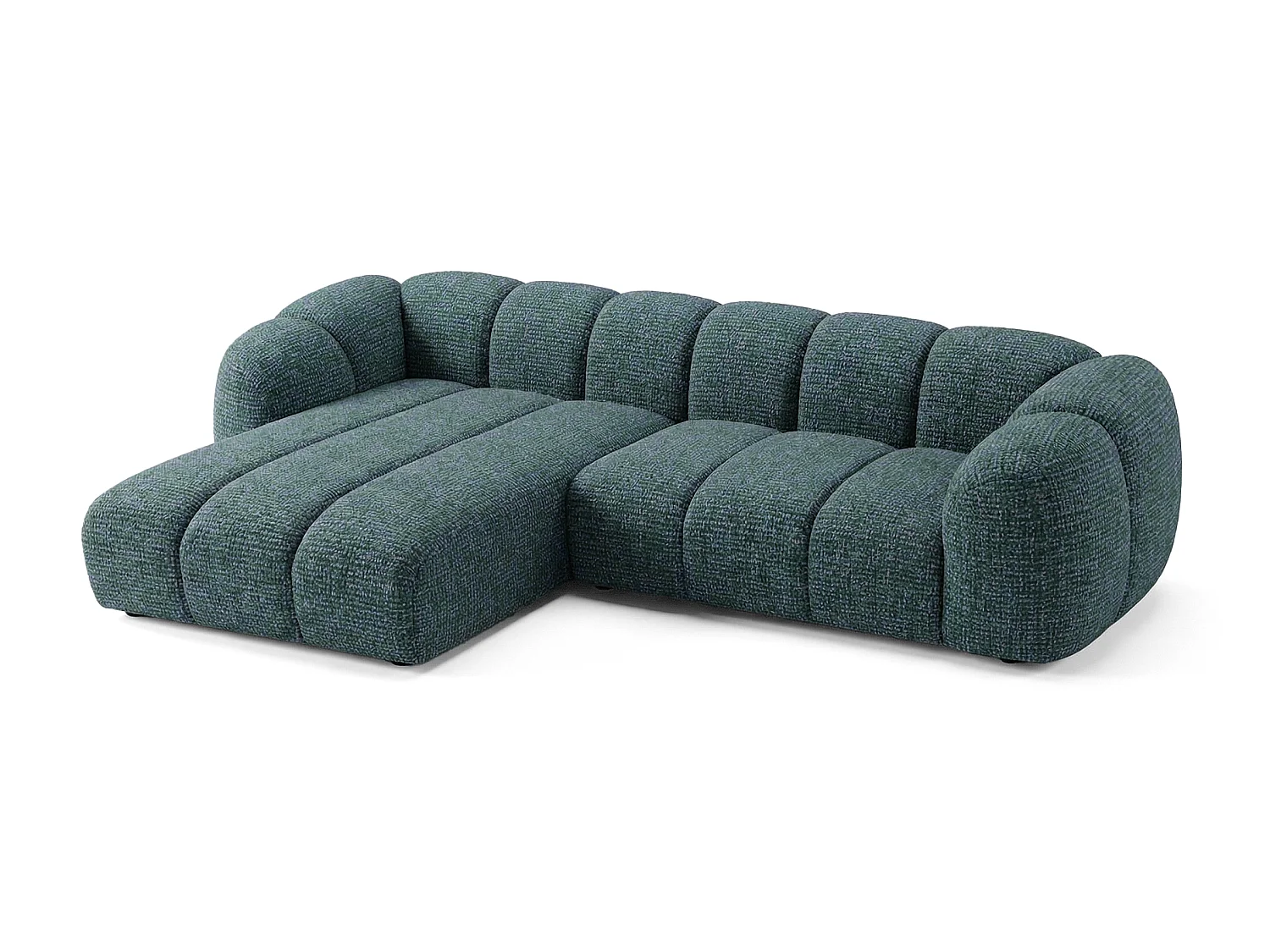 Kanapa narożna Mali Design 280 x 150 cm | Kanapa w kształcie litery L z wysokiej jakości tkaniny strukturalnej Puente | 06 jasnoszara | Puf po lewej stronie
