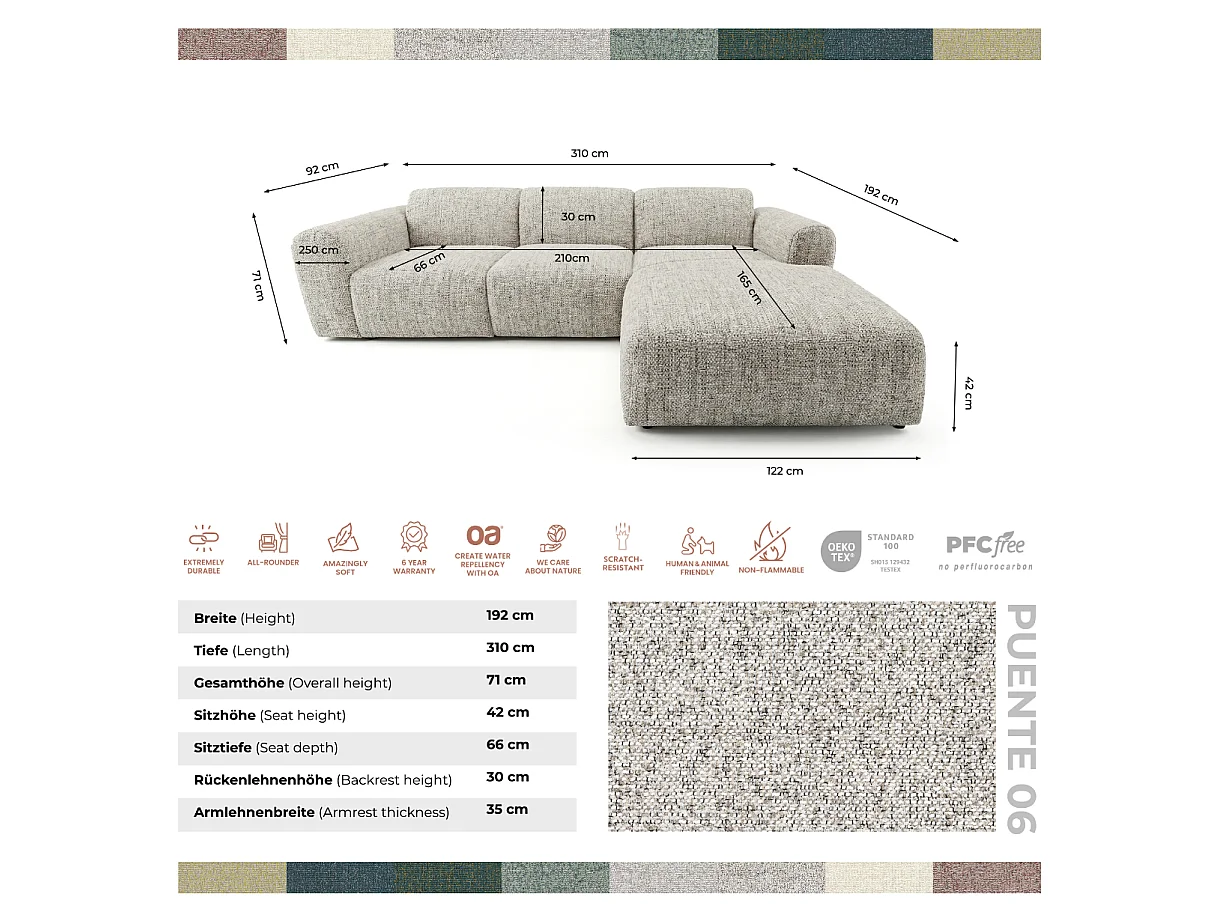 Canapé d'angle droit en tissu bouclé gris clair 310 cm - GIN