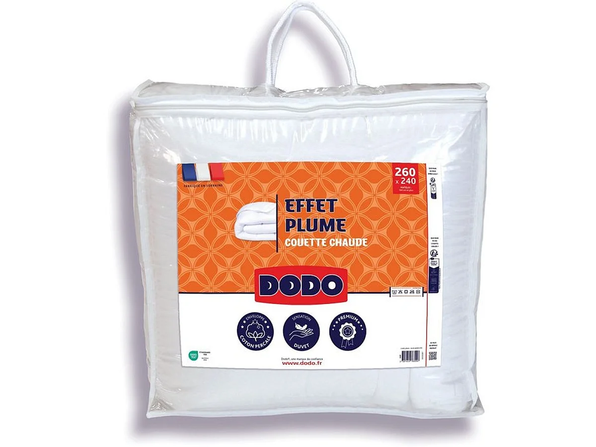 DODO Effet Plume Couette Chaude 240 x 260 cm - Garnissage 400 g/m², Housse Percale 100% Coton