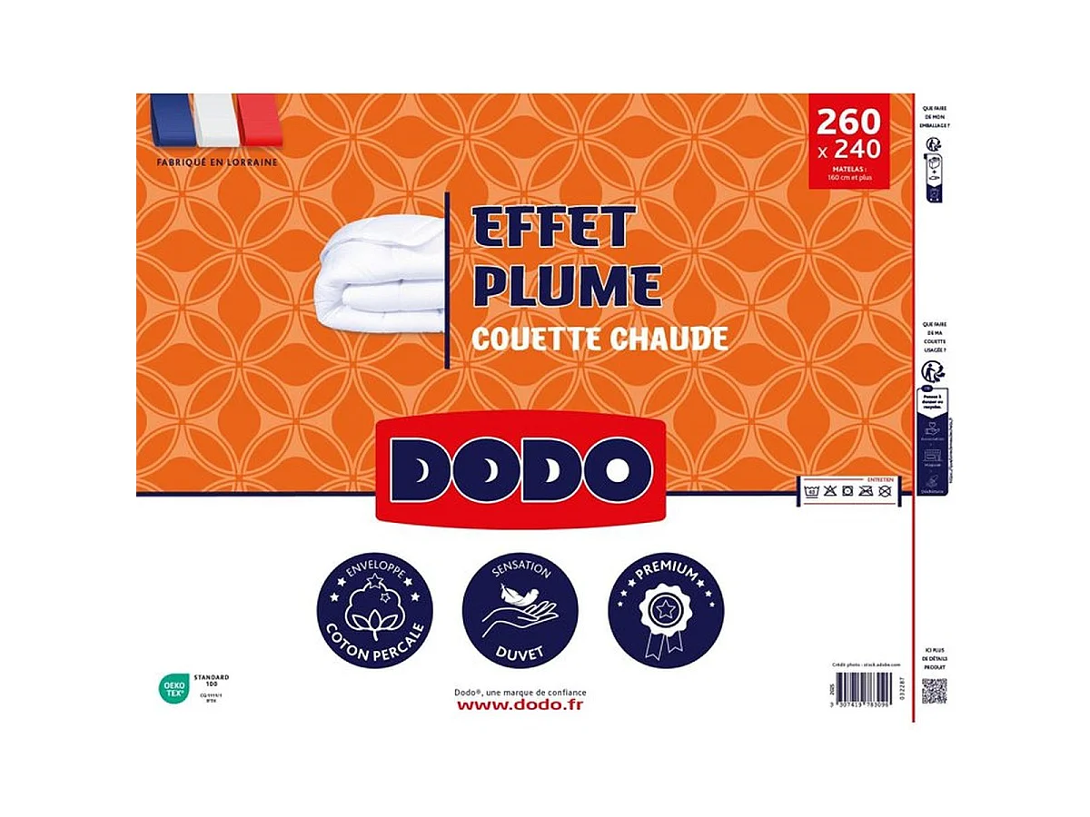 DODO Effet Plume Couette Chaude 240 x 260 cm - Garnissage 400 g/m², Housse Percale 100% Coton