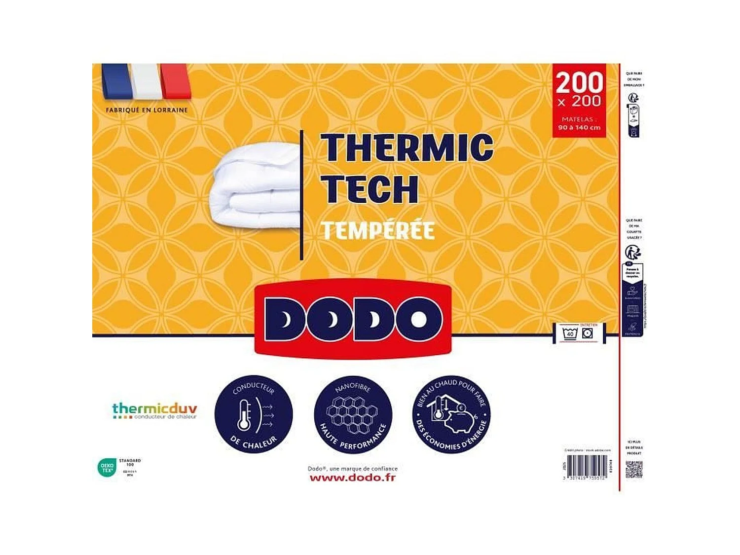 Edredón DODO THERMIC TECH 4 Estaciones - 250 g/m² - 200 x 200 cm - Blanco