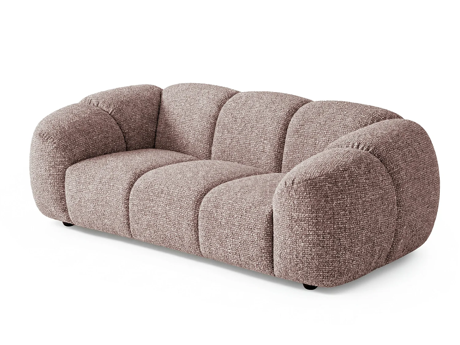 Canapé 2 places capitonné en tissu bouclé rose poudré 200 cm - MALI 2S