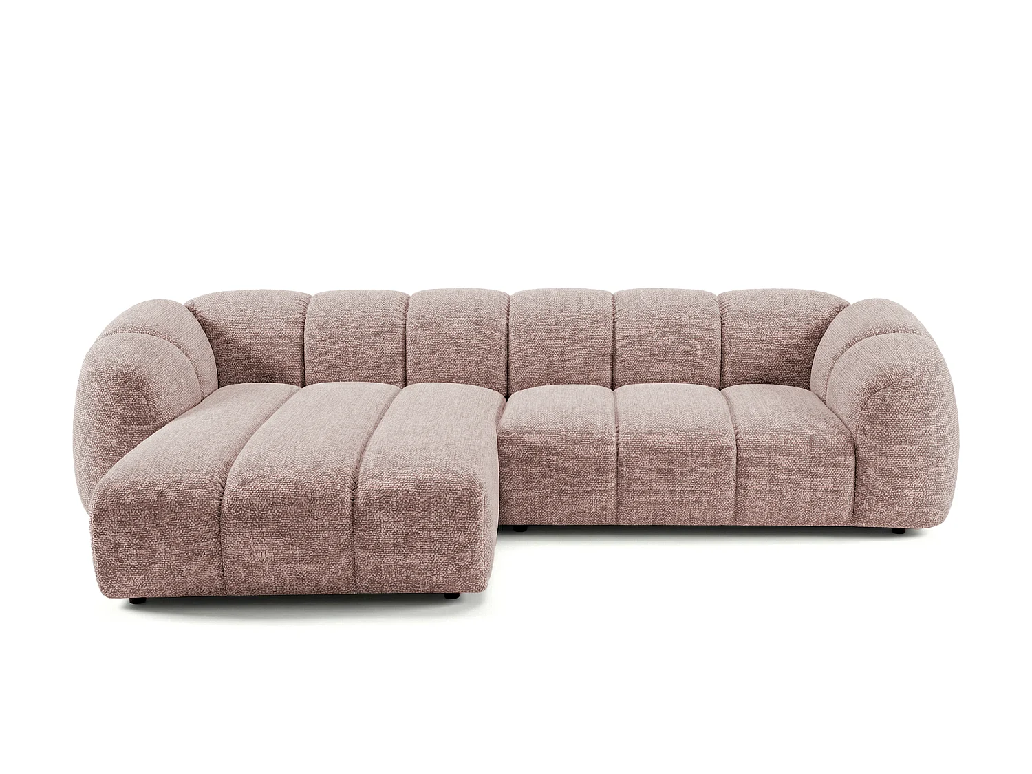 Canapé d'angle gauche tissu bouclé rose poudré 280 cm - Mali Design