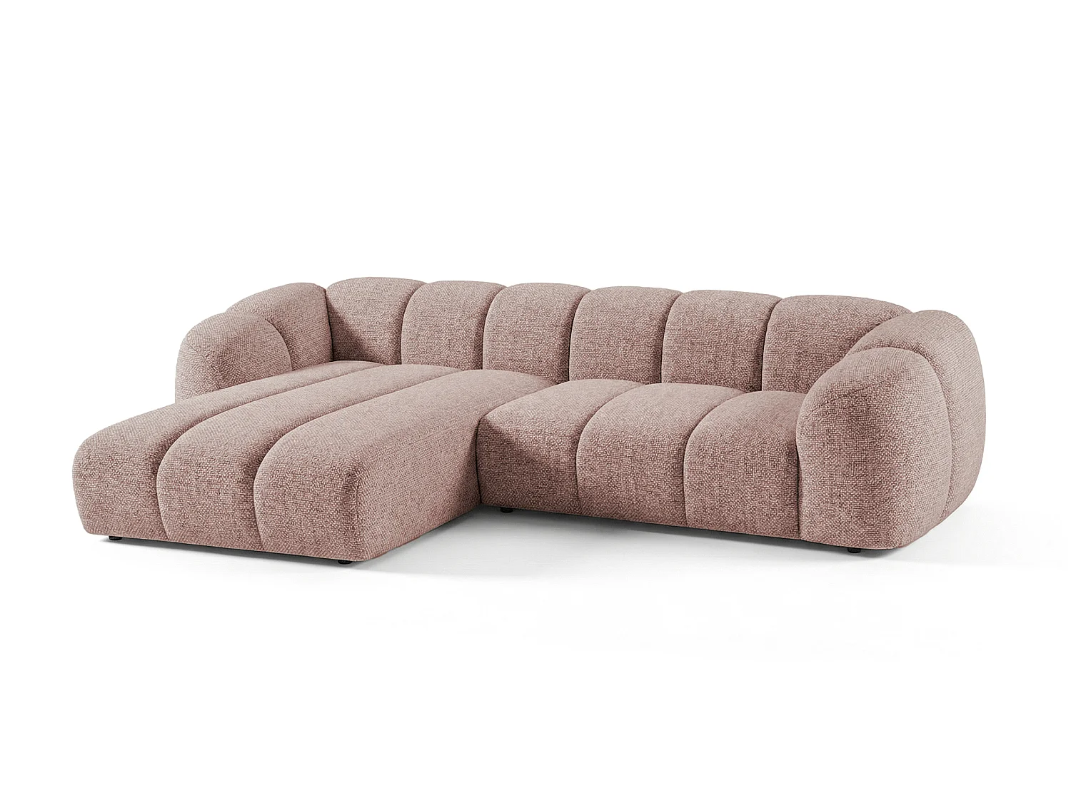 Canapé d'angle gauche tissu bouclé rose poudré 280 cm - Mali Design