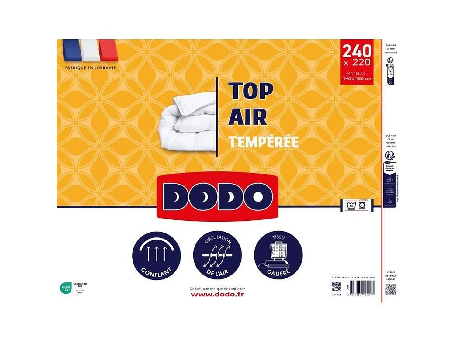 Edredón DODO VOLPT'AIR 220x240 cm - 300 g/m² - Poliéster Blanco - Todas las Estaciones - Lavable en Lavadora