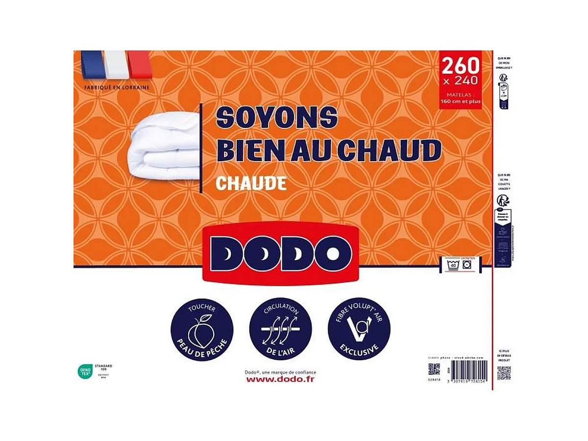 DODO "Bien au Chaud" Polyester Dekbed 240 x 260 cm - Wit - Warm - Frans Gemaakt - OEKO-TEX Gecertificeerd