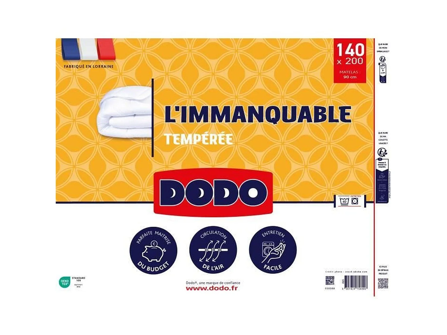 DODO L'IMMANQUABLE Edredón Templado 250 g/m² - 140 x 200 cm - Blanco, Fabricado en Francia, Certificado Oeko-tex
