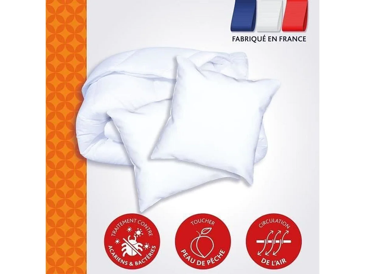 DODO Splendeur Pack — Couette Chaude 220x240 cm + 2 Oreillers 60x60 cm anti-acariens